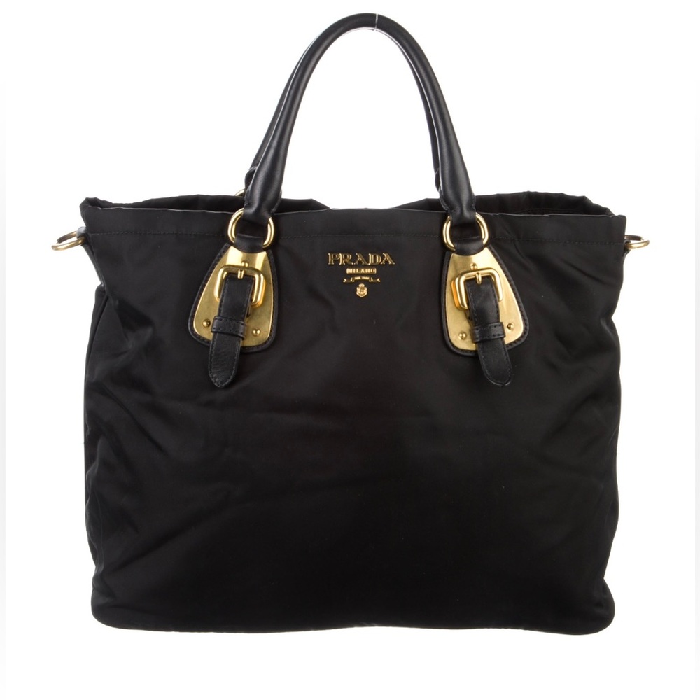 Prada Tessuto & Soft Calf Buckle Shopping Tote